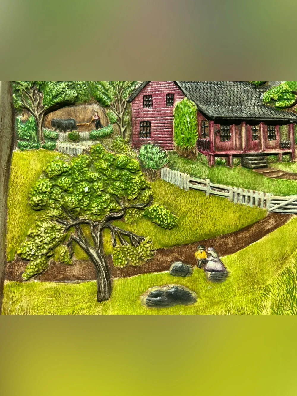 Vintage 1976 Hershey Mold Spring Farm Relief Ceramic Wall Plaque Country Art